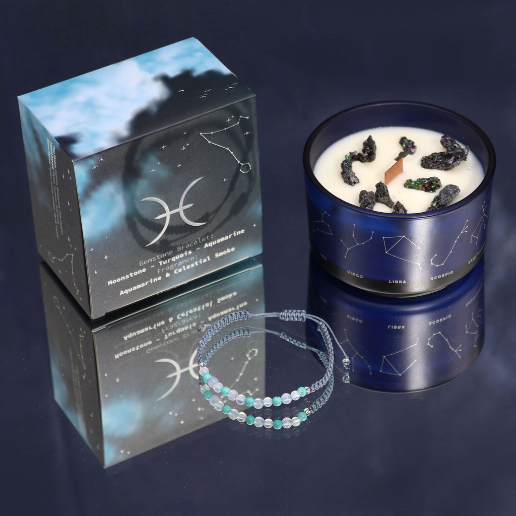 Bougie Astrologique Poissons & Bracelet en Pierres ♓🕯️