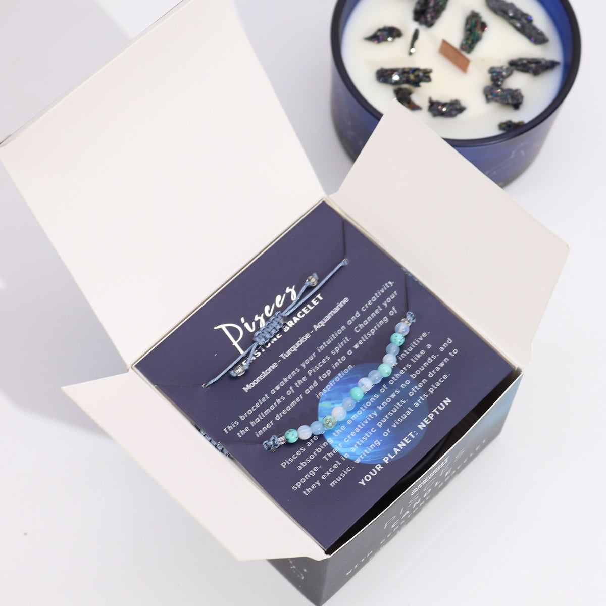 Bougie Astrologique Poissons & Bracelet en Pierres ♓🕯️