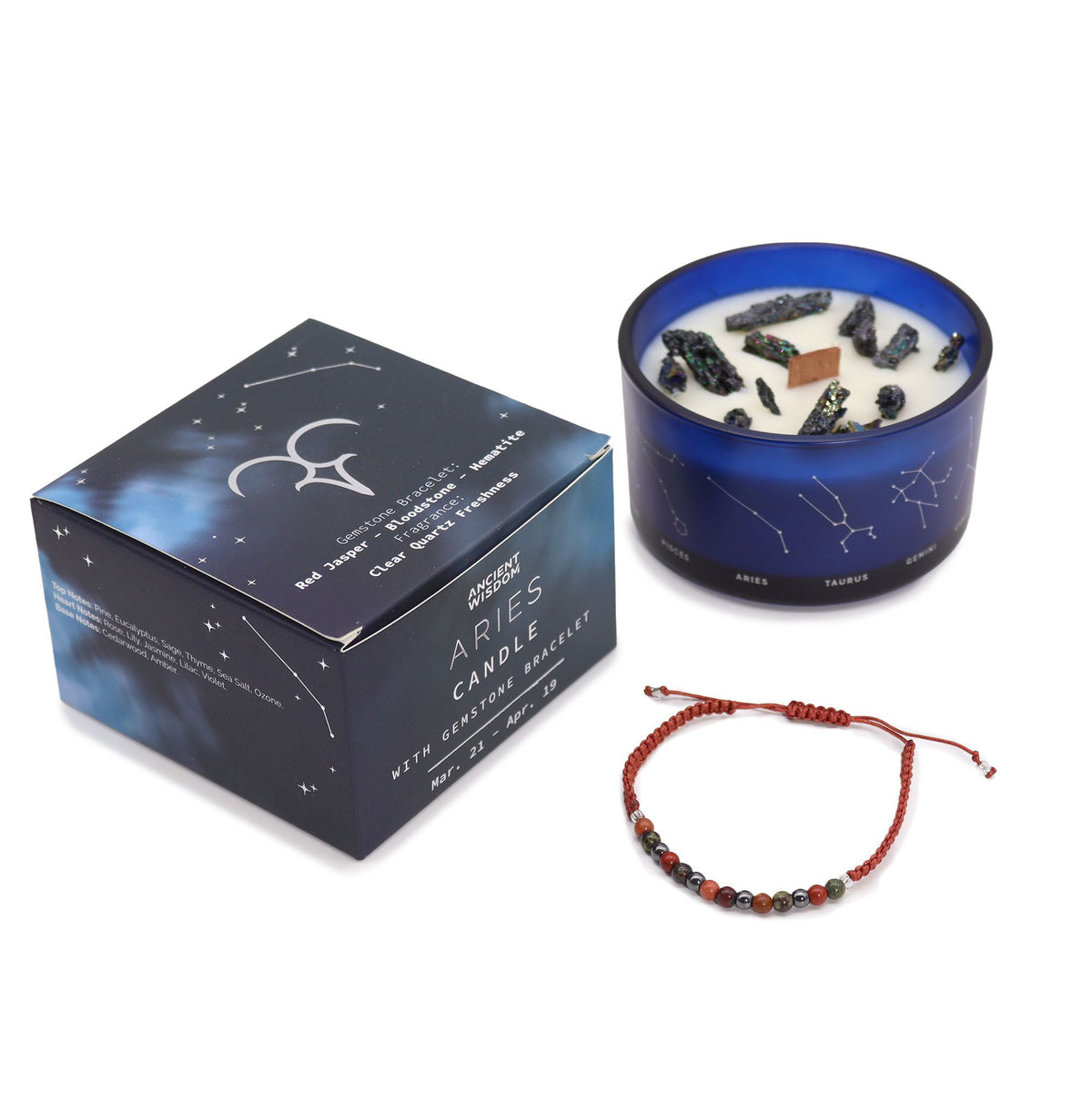 Bougie Astrologique Bélier – Cristaux & Bracelet ♈🕯️