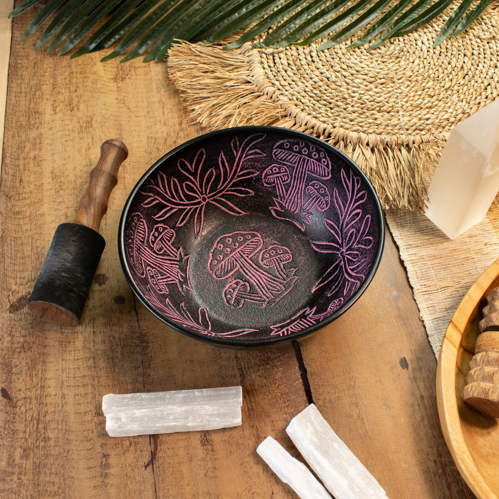 Le Cercle des Champignons – Bol Chantant Rituel Rose 🍄🌙🕯️