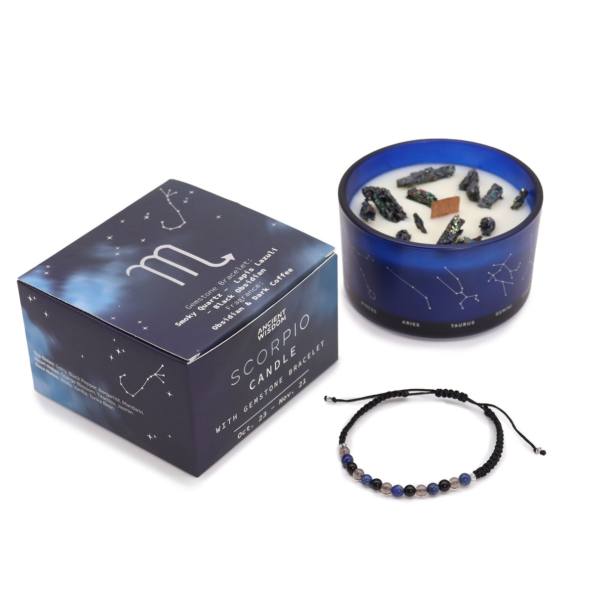 Bougie Cristal Scorpion avec Bracelet en Pierres