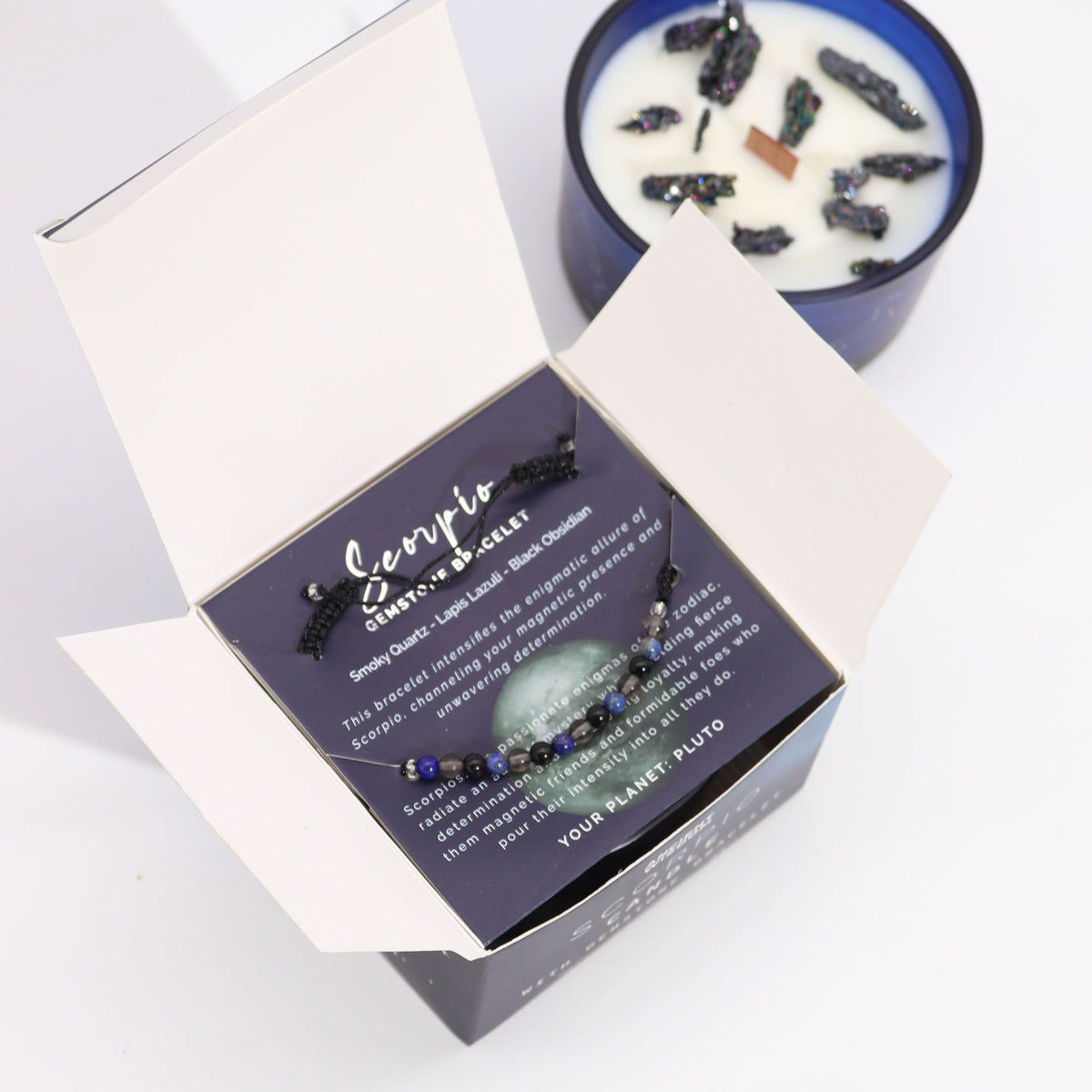 Bougie Cristal Scorpion avec Bracelet en Pierres