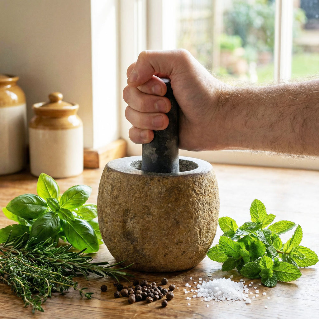 Mortier & Pilon en Pierre de Rivière Naturelle – Petit Modèle