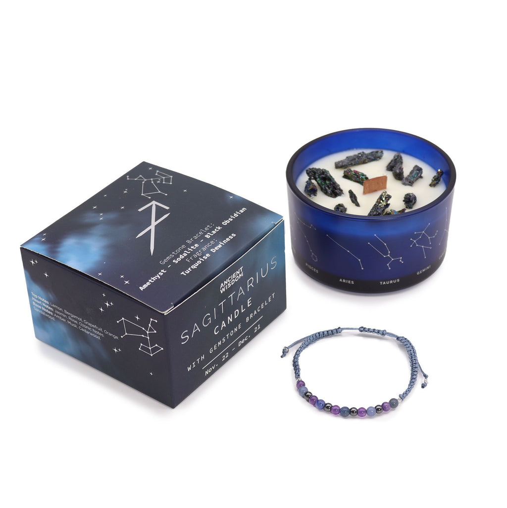 Bougie Cristal Sagittaire avec Bracelet en Pierres