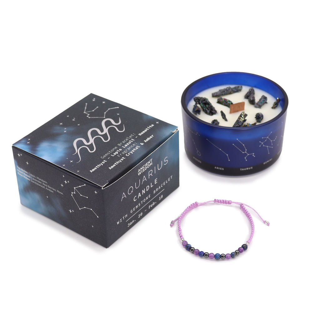 Bougie Astrologique Verseau – Bracelet de Pierres