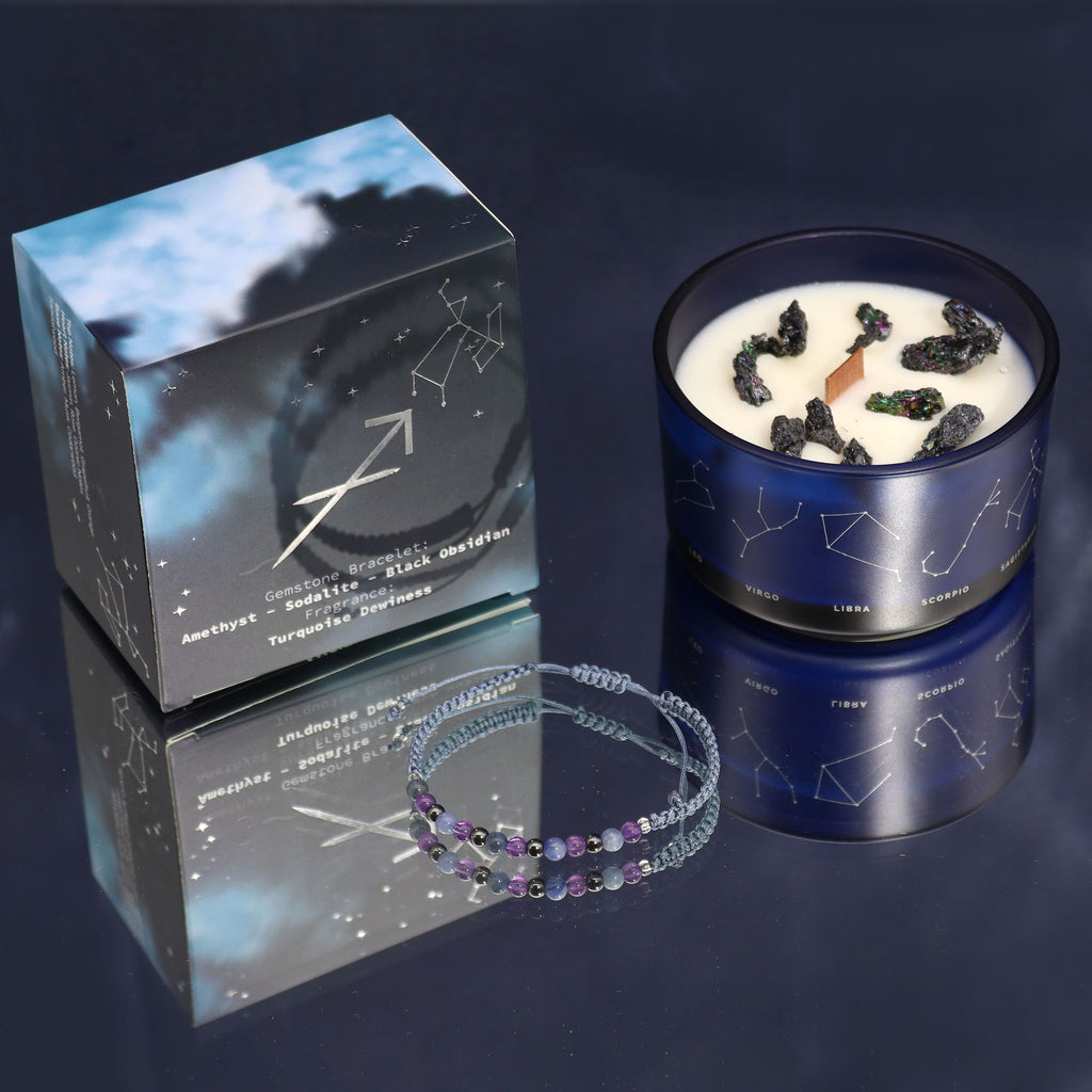 Bougie Cristal Sagittaire avec Bracelet en Pierres
