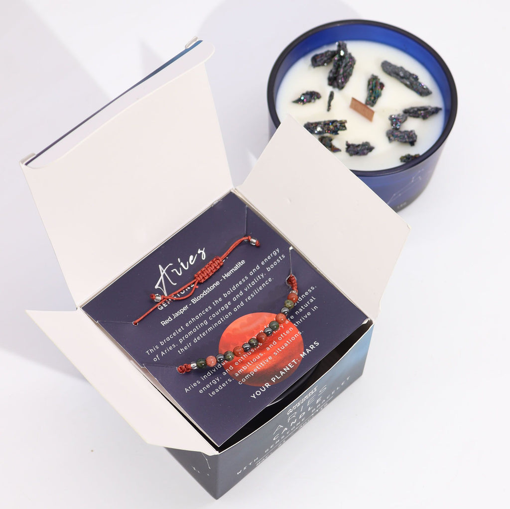 Bougie Astrologique Bélier – Cristaux & Bracelet ♈🕯️