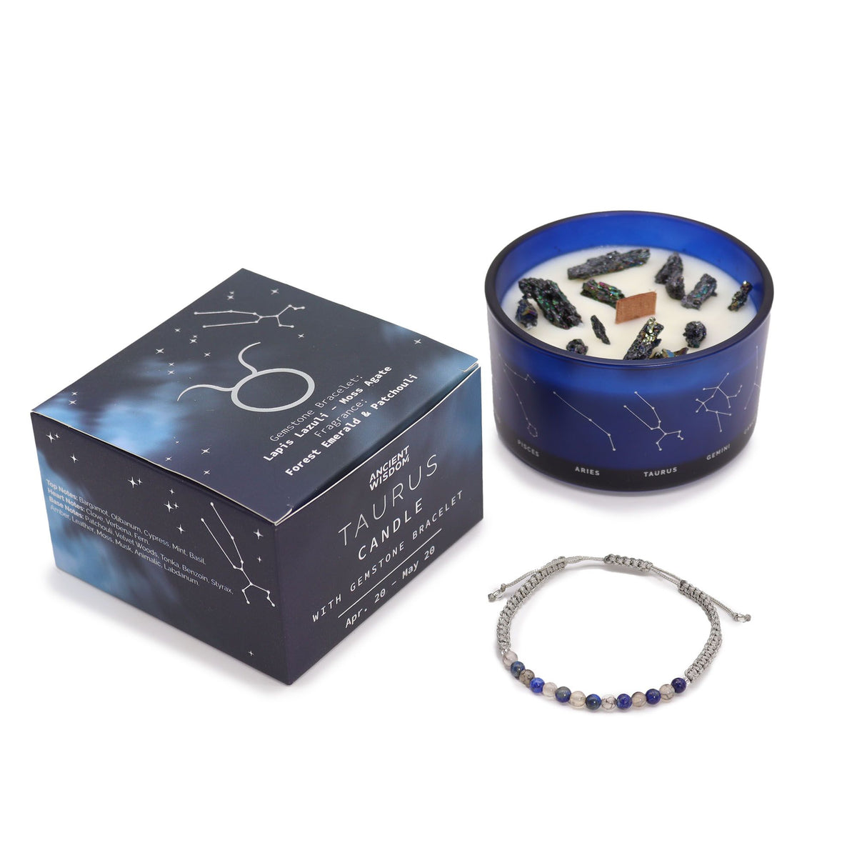 Bougie Astrologique Taureau avec Bracelet en Pierres ♉🕯️