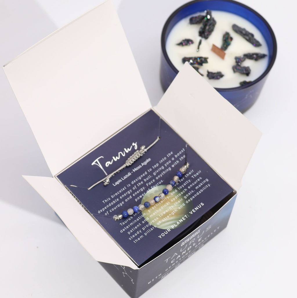 Bougie Astrologique Taureau avec Bracelet en Pierres ♉🕯️