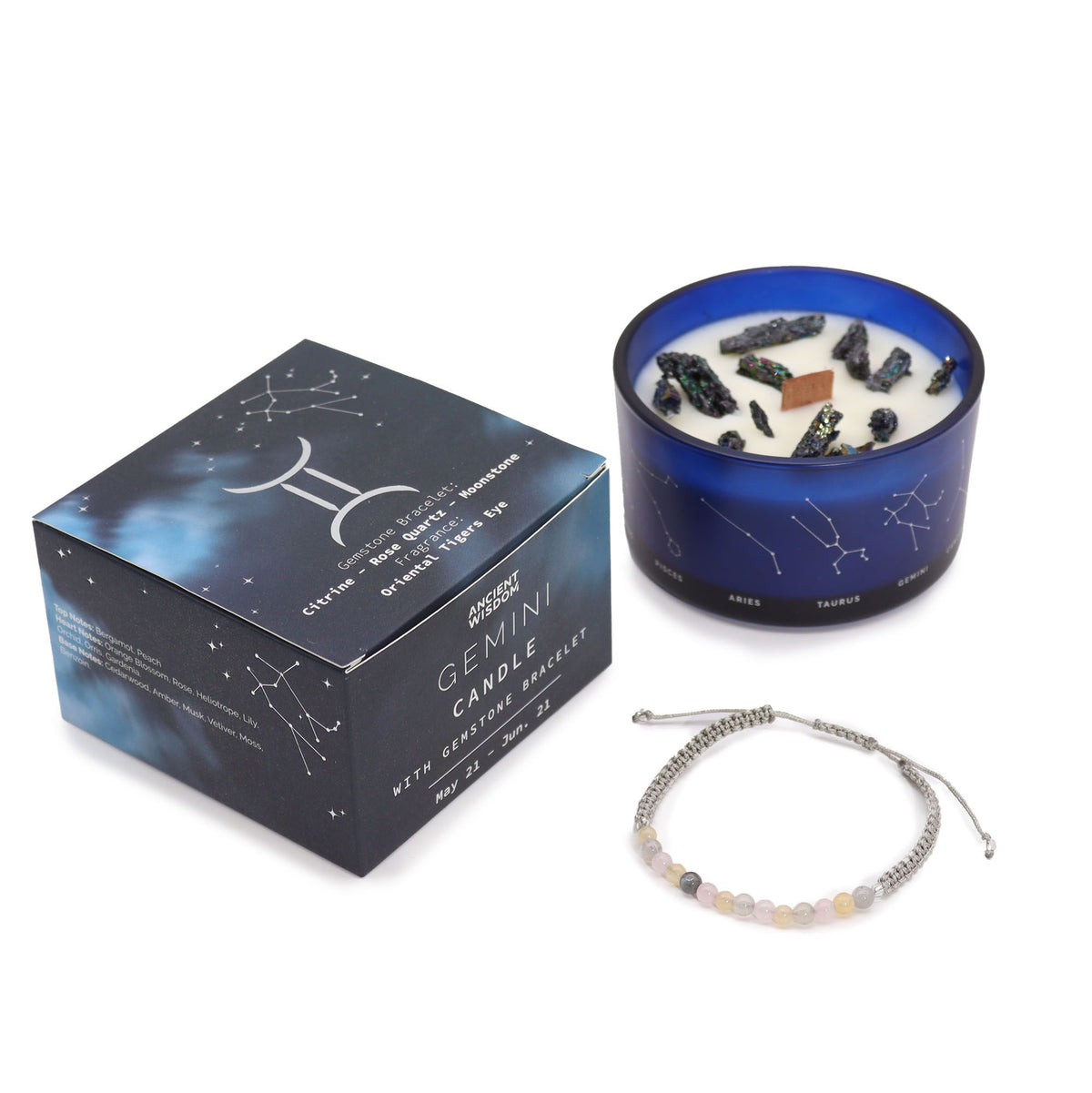 Bougie Astrologique Gémeaux – Cristaux & Bracelet ♊🕯️