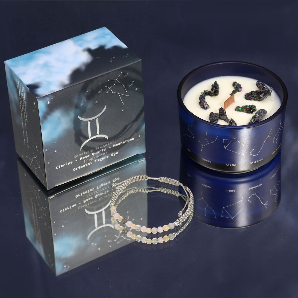 Bougie Astrologique Gémeaux – Cristaux & Bracelet ♊🕯️
