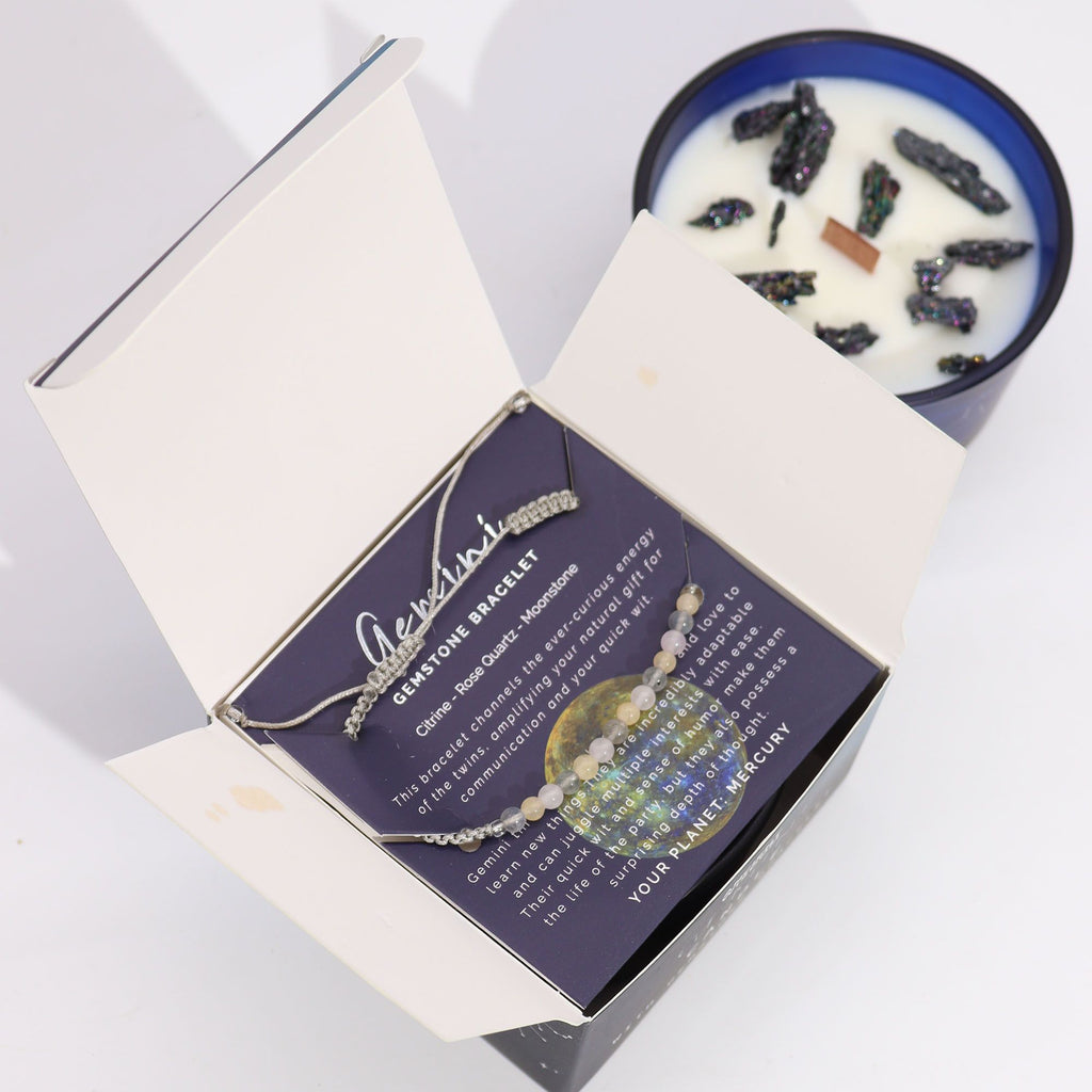 Bougie Astrologique Gémeaux – Cristaux & Bracelet ♊🕯️
