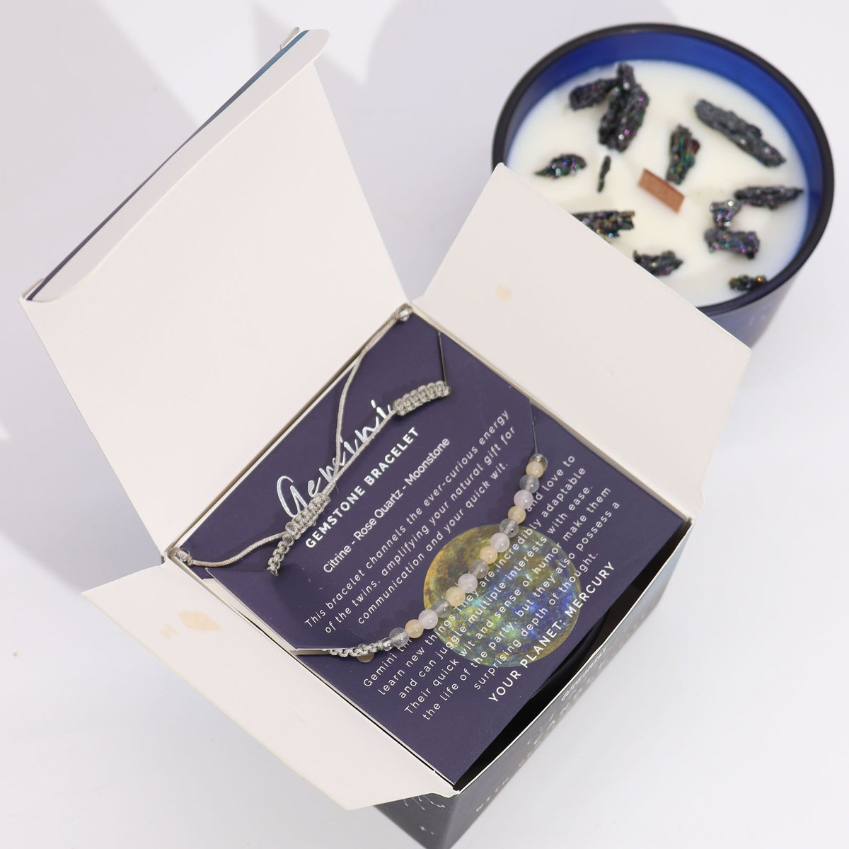 Bougie Astrologique Gémeaux – Cristaux & Bracelet ♊🕯️