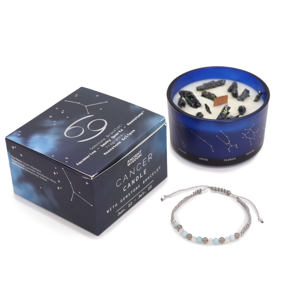 Bougie Astrologique Cancer avec Bracelet en Pierres ♋🕯️