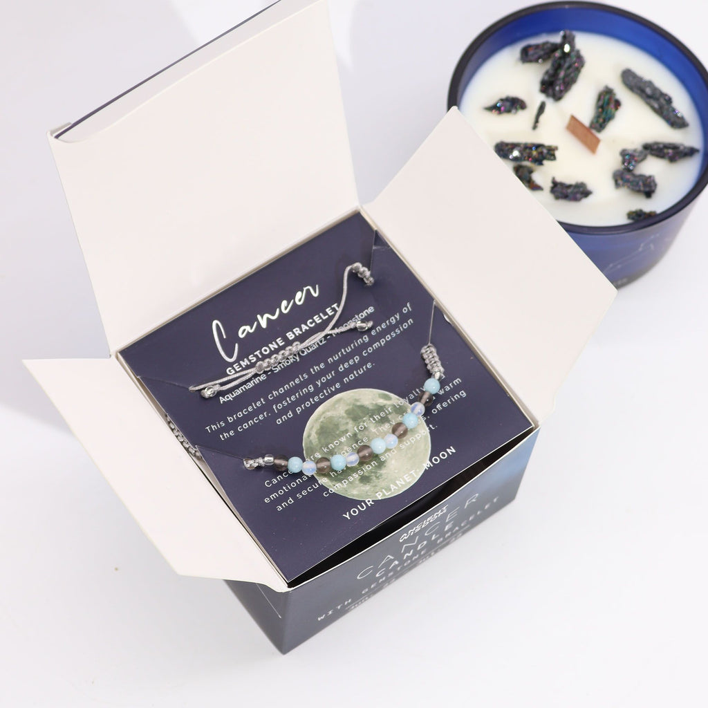Bougie Astrologique Cancer avec Bracelet en Pierres ♋🕯️