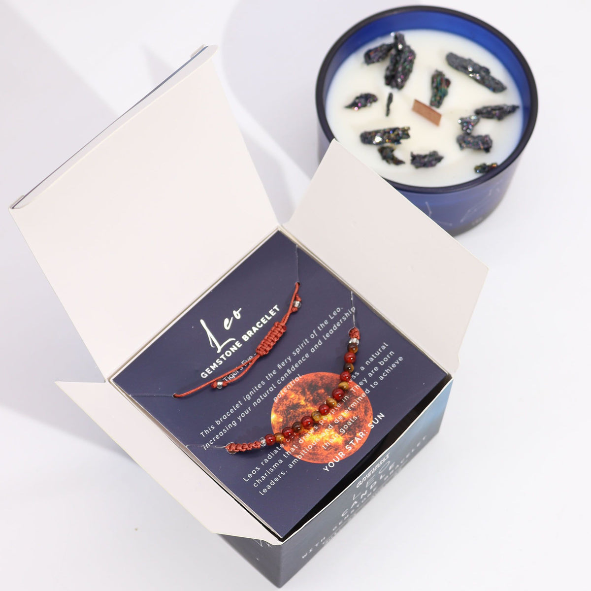 Bougie Astrologique Lion – Cristaux & Bracelet ♌🕯️